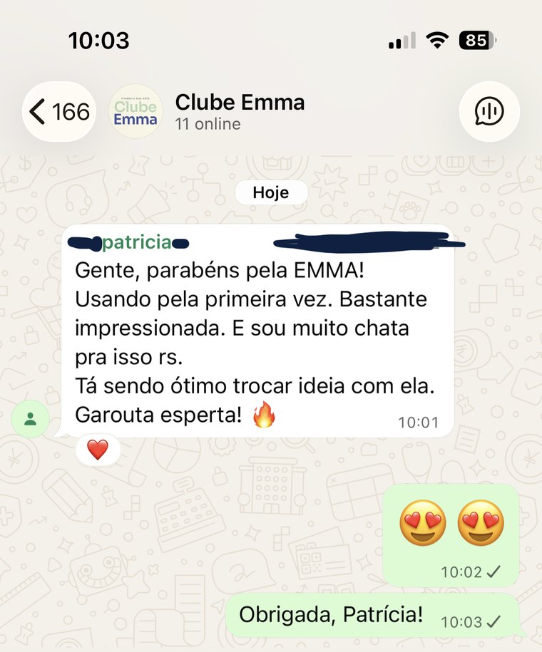 Print de mensagem de Patrícia no grupo do Clube Emma